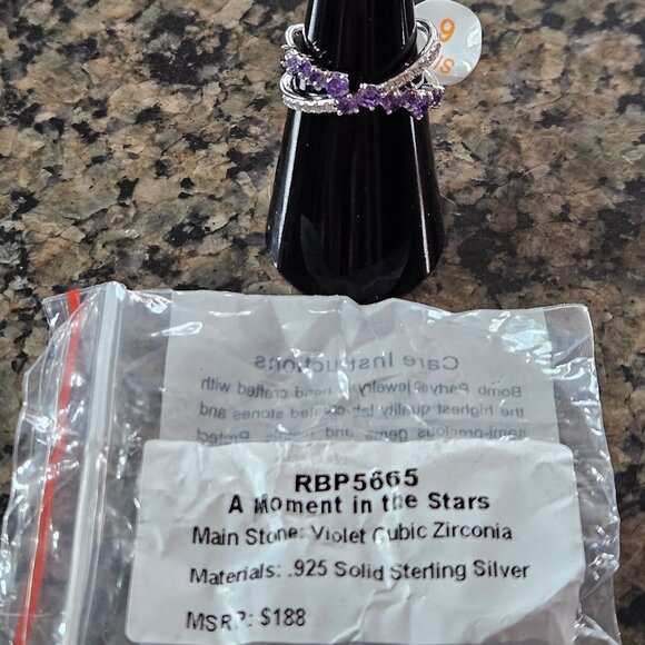 Bomb Party RBP5665 "A Moment in the Stars" Violet Cubic Ziconia .925 SS Sz 6 - Picture 5 of 5